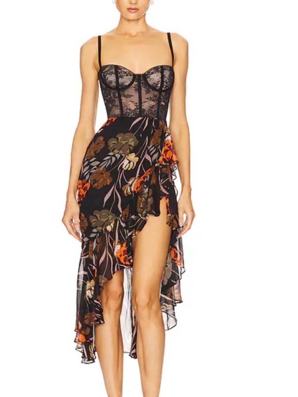 Katie May Lace floral Mid Length Black Dress Size Medium